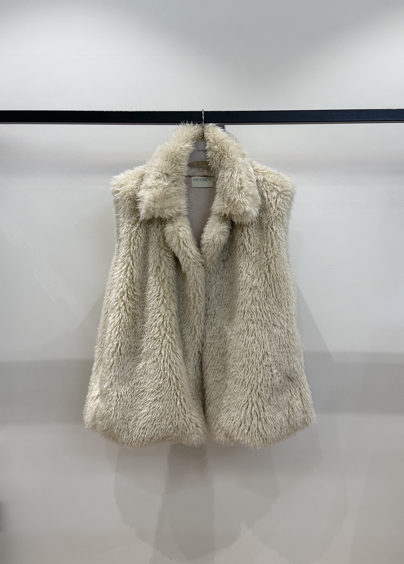 MUYBIEN東大門代購26秋冬毛絨翻領無袖保暖馬甲翻領寬松無袖MUYBIEN馬甲圖色1