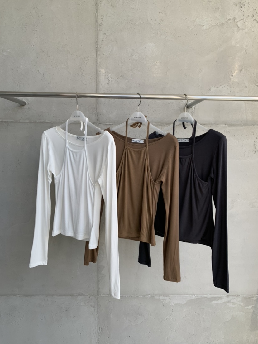 BETONE東大門代購26秋冬假兩件掛脖長袖T恤假兩件修身BETONE長袖T恤