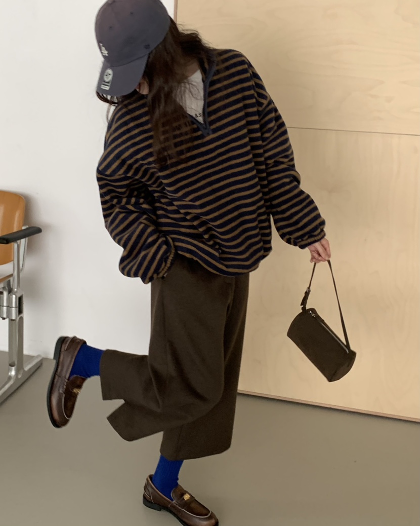 PEBBLE東大門直郵26秋冬毛呢闊腿七分休閑褲高腰寬松PEBBLE休閑褲