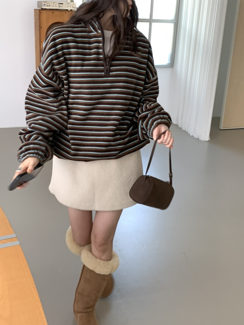 PEBBLE韓國直郵26秋冬毛絨松緊腰短款裙褲寬松PEBBLE裙褲