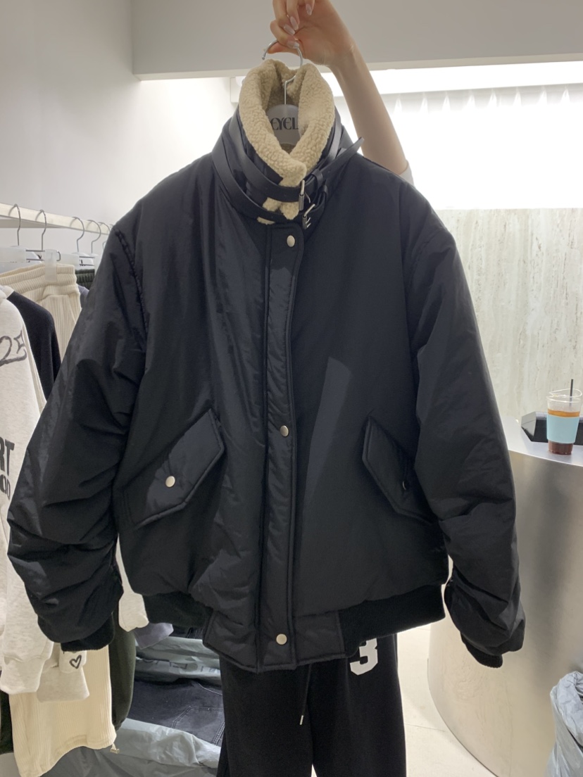 EYEL東大門代購26秋冬立領寬松短款棉服加厚立領系帶按扣寬松EYEL短款棉服圖色3