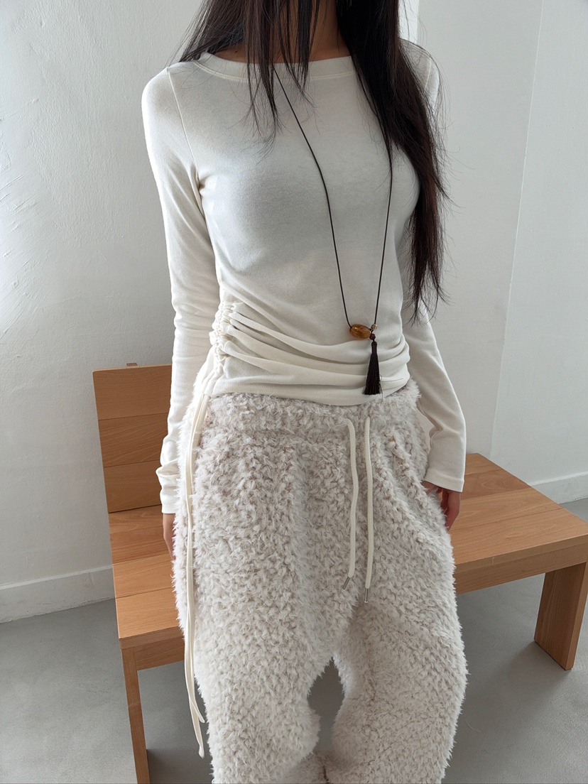 AWESOME SAUCE東大門實拍26秋季修身抽繩短款T恤長袖T恤抽繩修AWESOME SAUCE長袖T恤圖色3