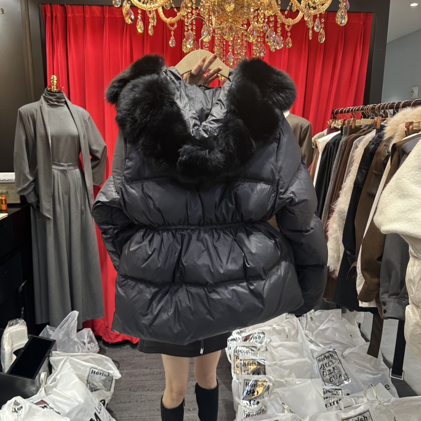 Herish-Haute東大門代購26秋冬收腰短款羽絨服抽繩狐貍連帽鴨Herish-Haute短款羽絨服
