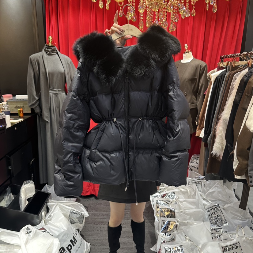 Herish-Haute東大門代購26秋冬收腰短款羽絨服抽繩狐貍連帽鴨Herish-Haute短款羽絨服圖色2