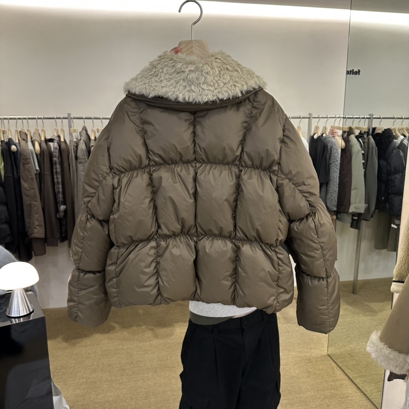 felte東大門代購26秋冬短款羽絨仿毛領短款羽絨服大翻領羽絨服felte短款羽絨服