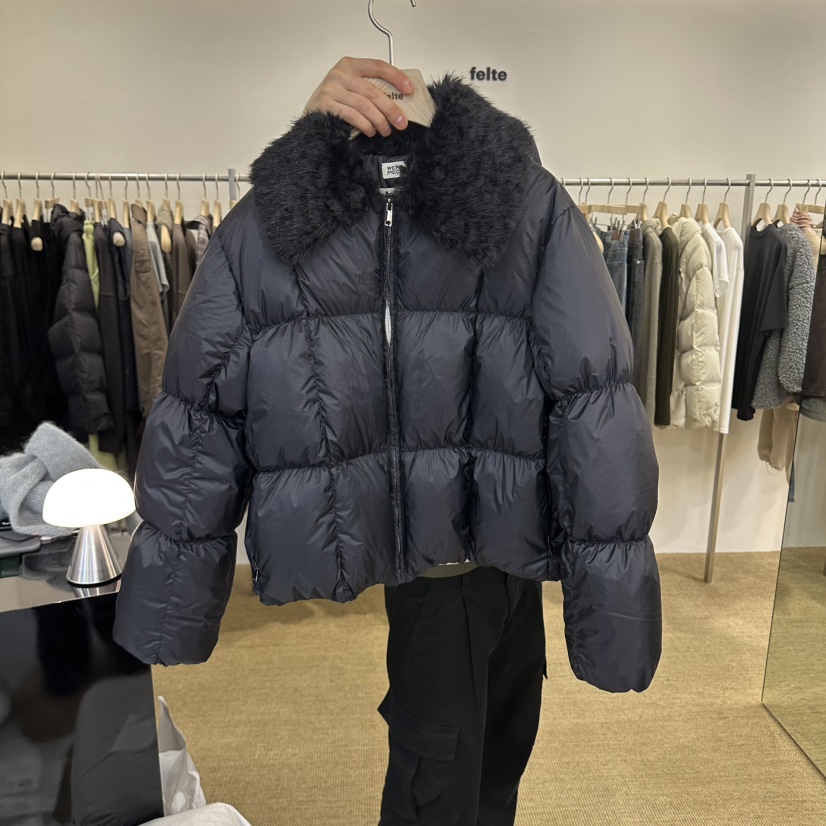 felte東大門代購26秋冬短款羽絨仿毛領短款羽絨服大翻領羽絨服felte短款羽絨服圖色2
