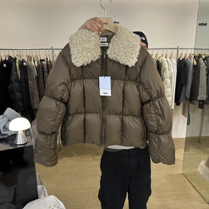felte東大門代購26秋冬短款羽絨仿毛領短款羽絨服大翻領羽絨服felte短款羽絨服圖色3