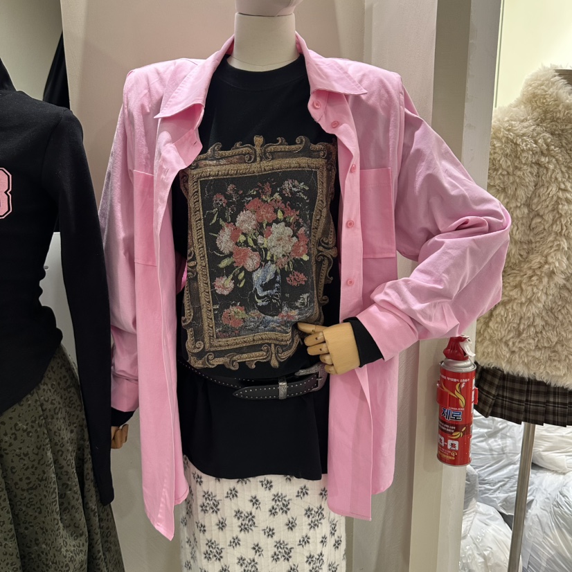 CHAVI韓國直郵26秋冬翻領貼袋長袖襯衫蕾絲衫單排扣翻領CHAVI襯衫/蕾絲衫