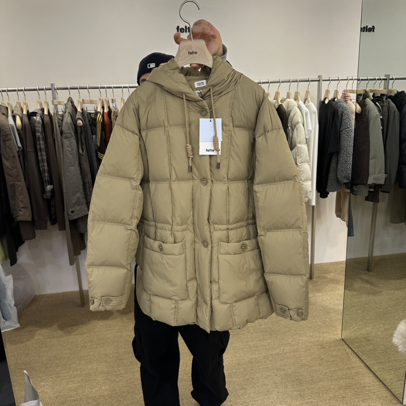 felte韓國代購26秋季連帽絎縫羽絨服長款羽絨服羽絨服口袋抽繩felte長款羽絨服圖色3