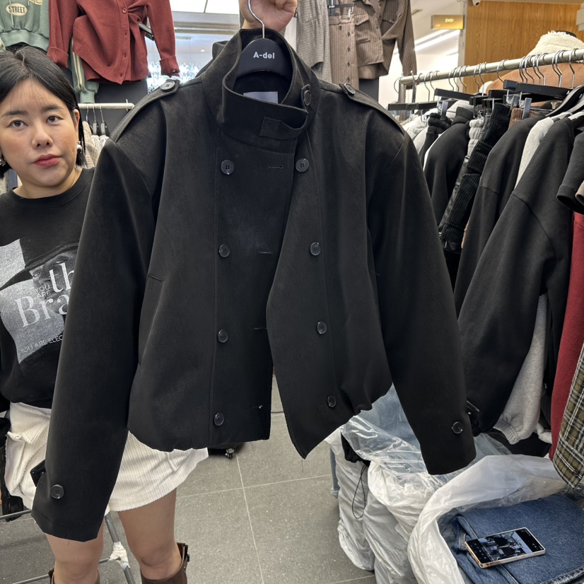 A-DEL韓國代購26秋冬短款立領麂皮夾克不含內搭可調節雙排扣立A-DEL夾克圖色2