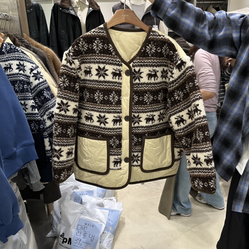 MELO東大門直郵26秋季北歐風羊羔毛棉服短款棉服兩面穿單排扣VMELO短款棉服圖色1