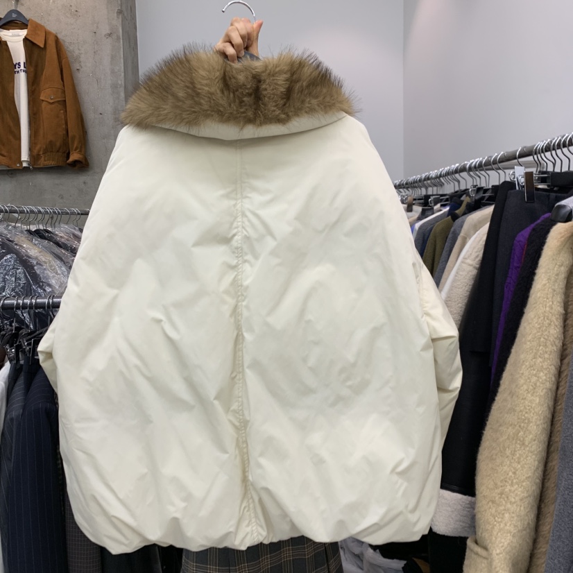 THE SECOND GROW韓國代購26秋冬毛領短款羽絨服落肩寬松鴨絨THE SECOND GROW短款羽絨服