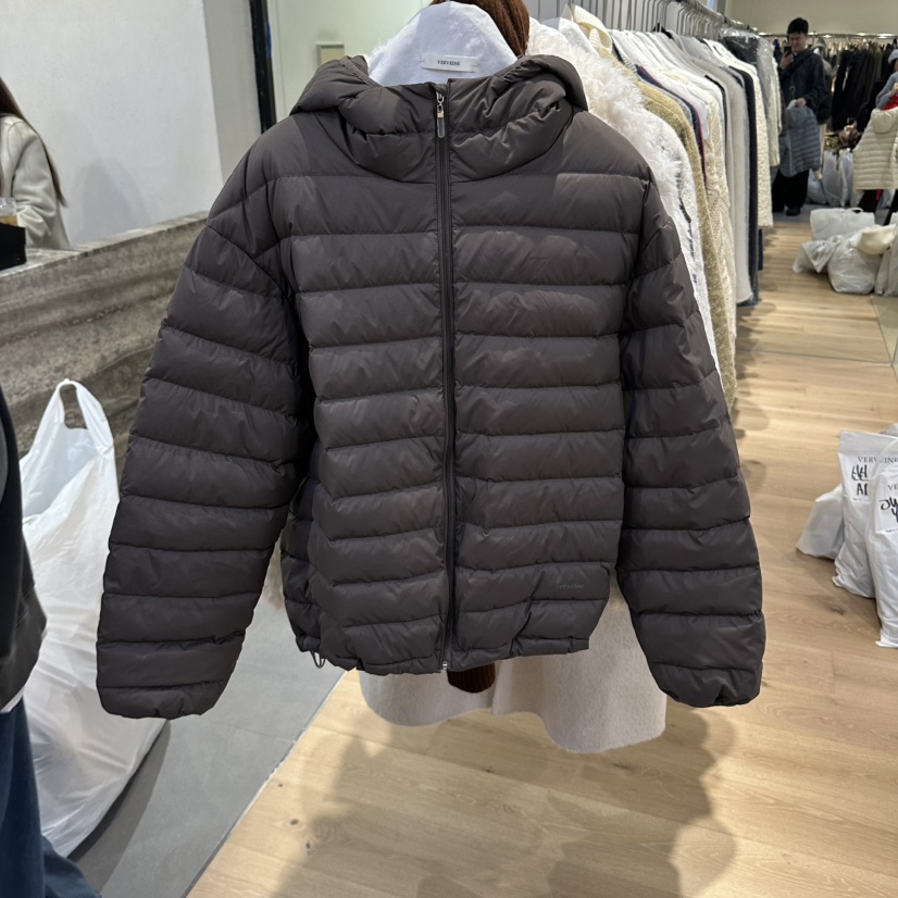 VERVEINE韓國代購26秋冬連帽短款鵝絨服短款羽絨服拉鏈開合羽VERVEINE短款羽絨服圖色3棕色
