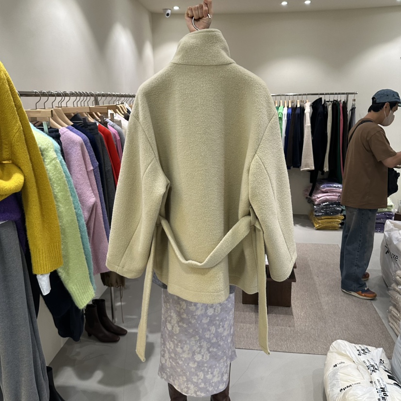 ROOM K-P韓國直郵26秋季立領短款毛呢大衣短款大衣單排扣立領ROOM K-P短款大衣