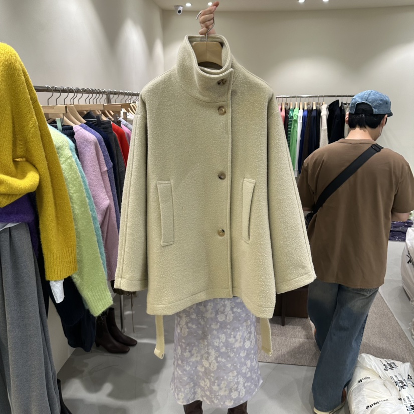 ROOM K-P韓國直郵26秋季立領短款毛呢大衣短款大衣單排扣立領ROOM K-P短款大衣圖色1