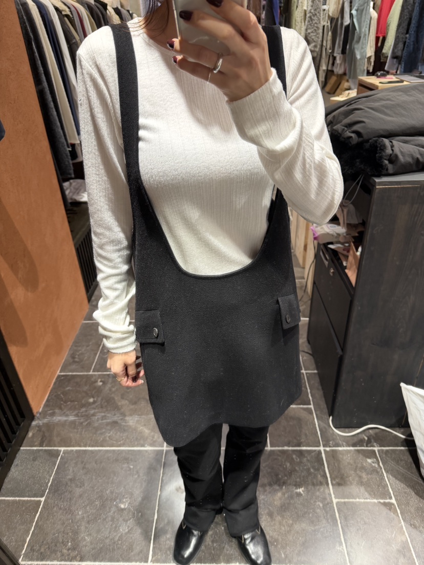 SOPHISTICATE東大門代購26秋季波浪下擺毛呢背帶裙連衣裙口袋SOPHISTICATE連衣裙圖色2黑色