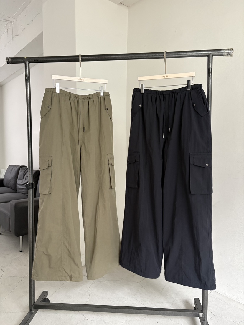 Verbena東大門實拍26秋冬闊腿工裝休閑褲 街頭風口袋工裝寬松Verbena休閑褲