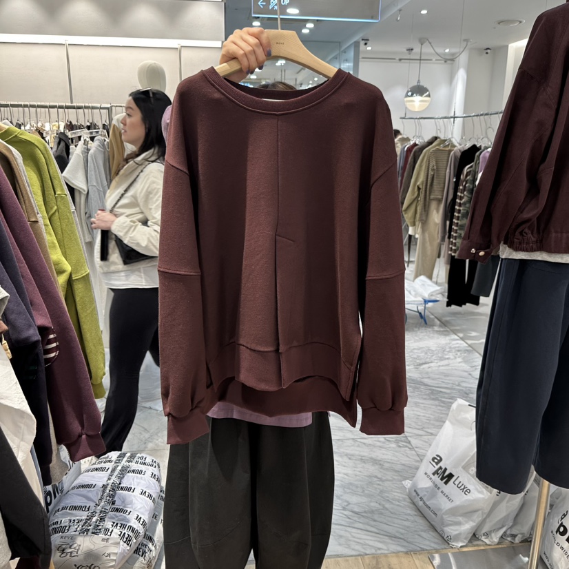 REVE-L東大門代購26秋季圓領拼接寬松衛衣兩側開叉圓領寬松REVE-L衛衣圖色3