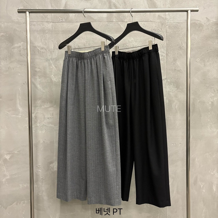 MUTE韓國直郵26秋季松緊腰暗紋闊腿休閑褲褶裥MUTE休閑褲