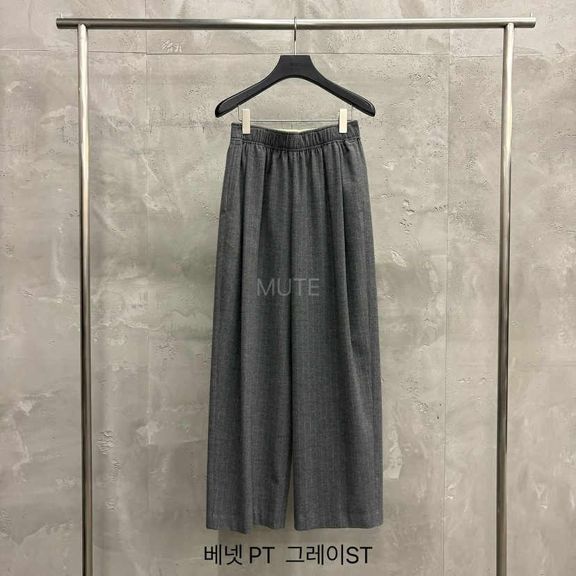 MUTE韓國直郵26秋季松緊腰暗紋闊腿休閑褲褶裥MUTE休閑褲圖色1灰色