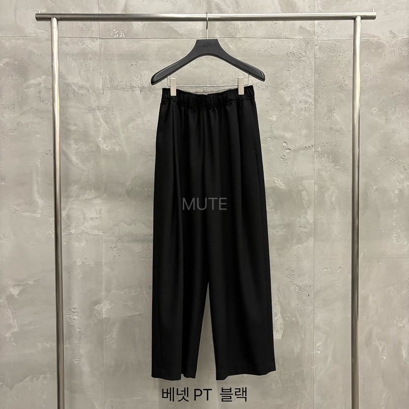 MUTE韓國直郵26秋季松緊腰暗紋闊腿休閑褲褶裥MUTE休閑褲圖色2黑色