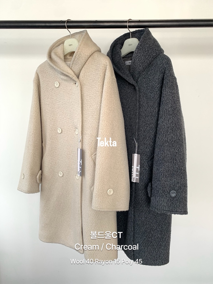 Tekta韓國直郵26秋冬青果領雙排扣中長大衣中長款大衣雙排扣落Tekta中長款大衣