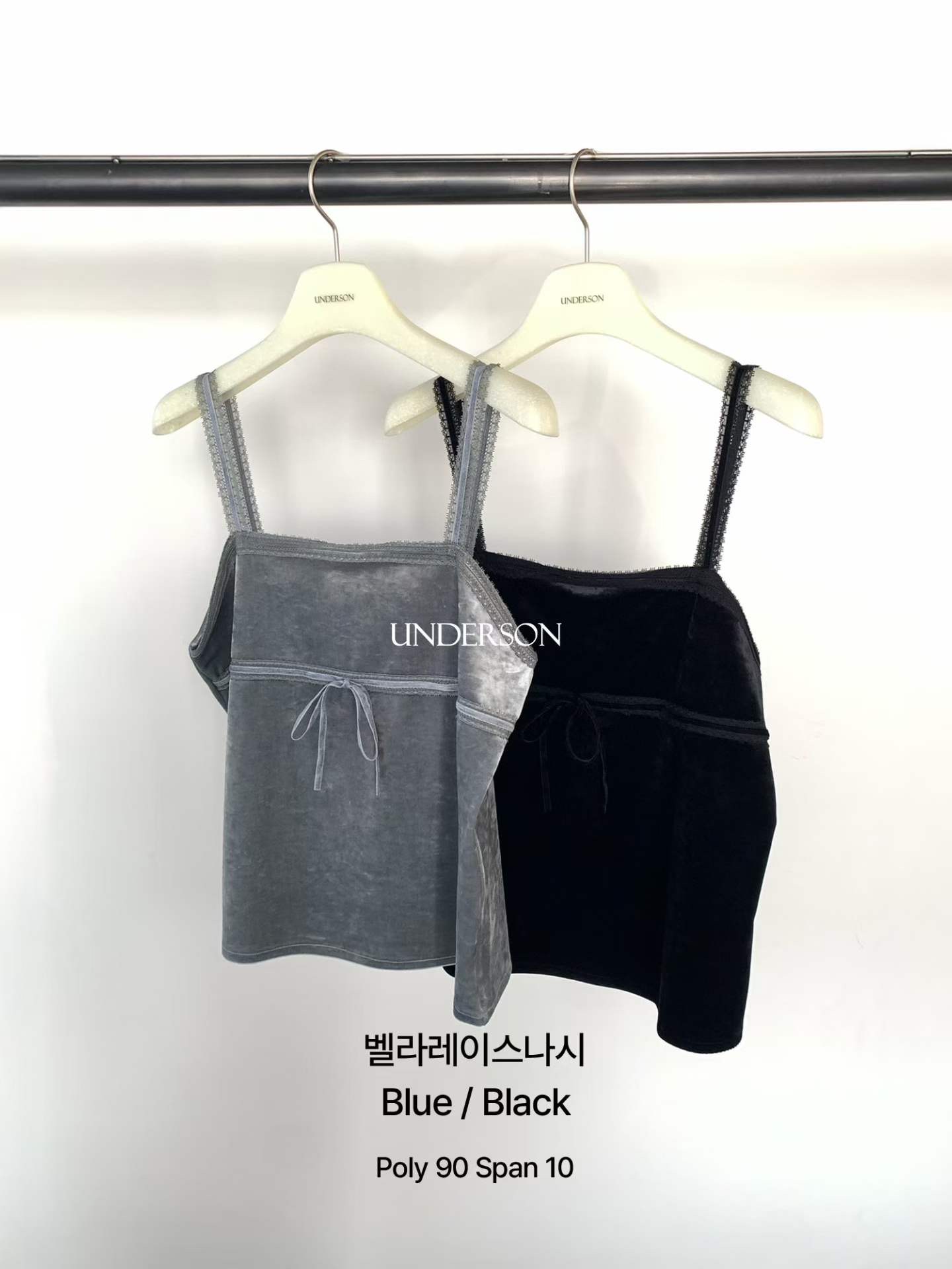 UNDERSON韓國直郵26秋季絲絨蕾絲吊帶背心系帶直筒蕾絲無袖UNDERSON吊帶/背心
