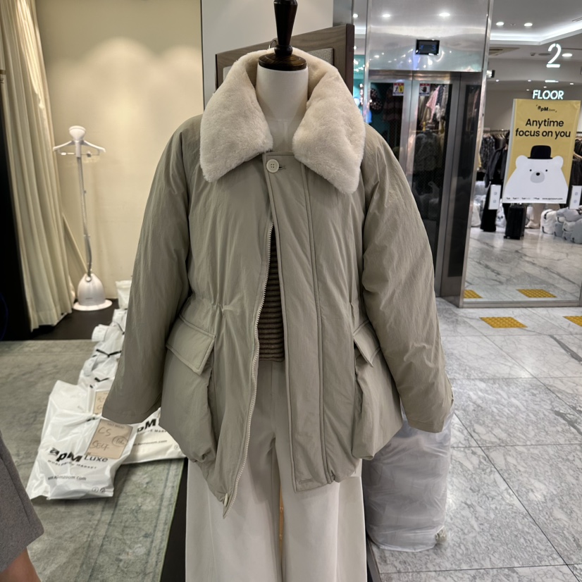 SALT BREAD韓國代購26秋季毛領收腰棉服短款棉服翻領寬含領毛SALT BREAD短款棉服圖色1