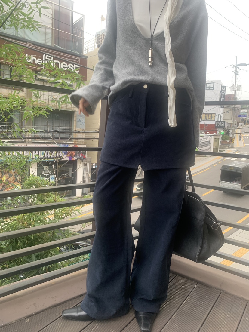 TRUE東大門直郵26秋季復古燈芯絨假兩件闊腿裙褲假兩件闊腿褲TRUE裙褲