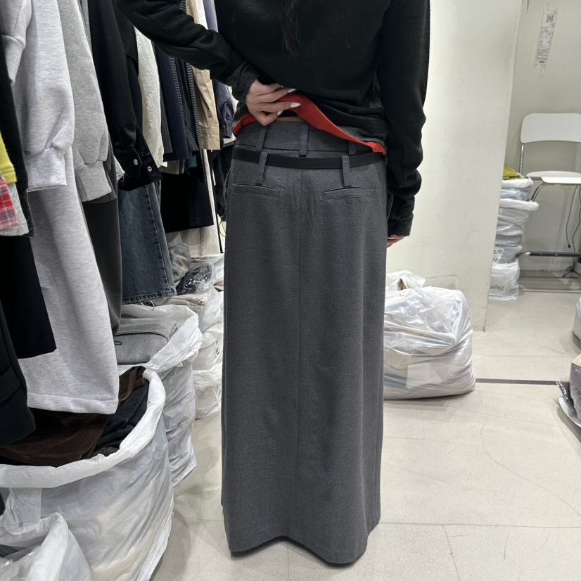 AT THE END東大門代購26秋冬挺括開叉西裝長裙不含腰帶高腰AT THE END長裙