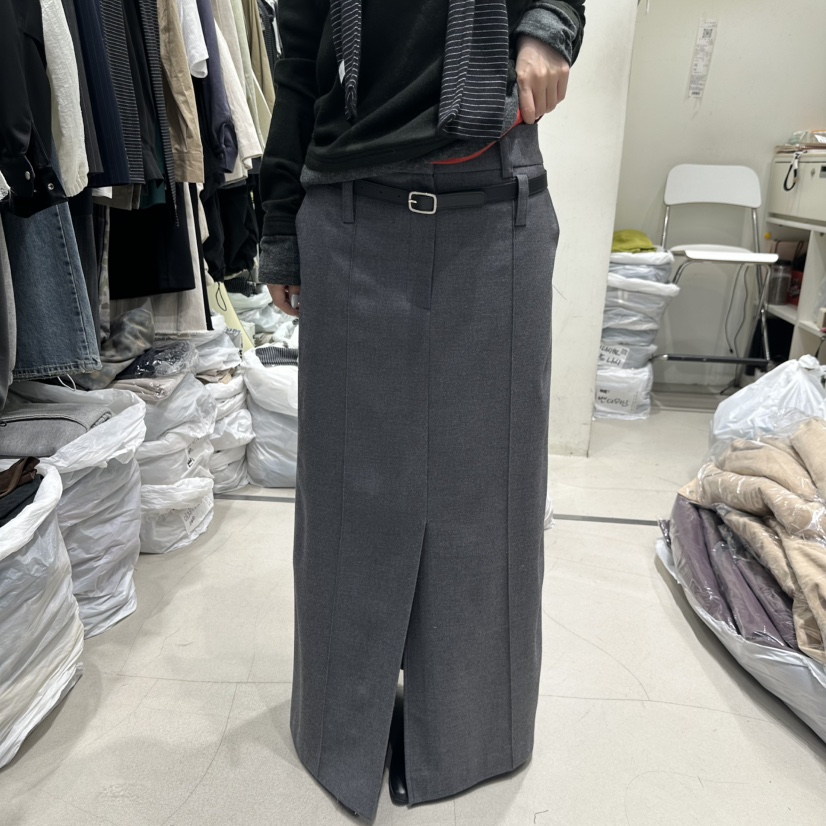 AT THE END東大門代購26秋冬挺括開叉西裝長裙不含腰帶高腰AT THE END長裙圖色1灰色