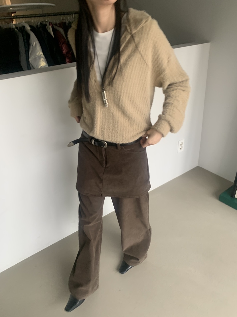 TRUE東大門實拍26秋冬軟毛翻領寬松針織衫長袖T恤柔軟落肩翻領TRUE長袖T恤