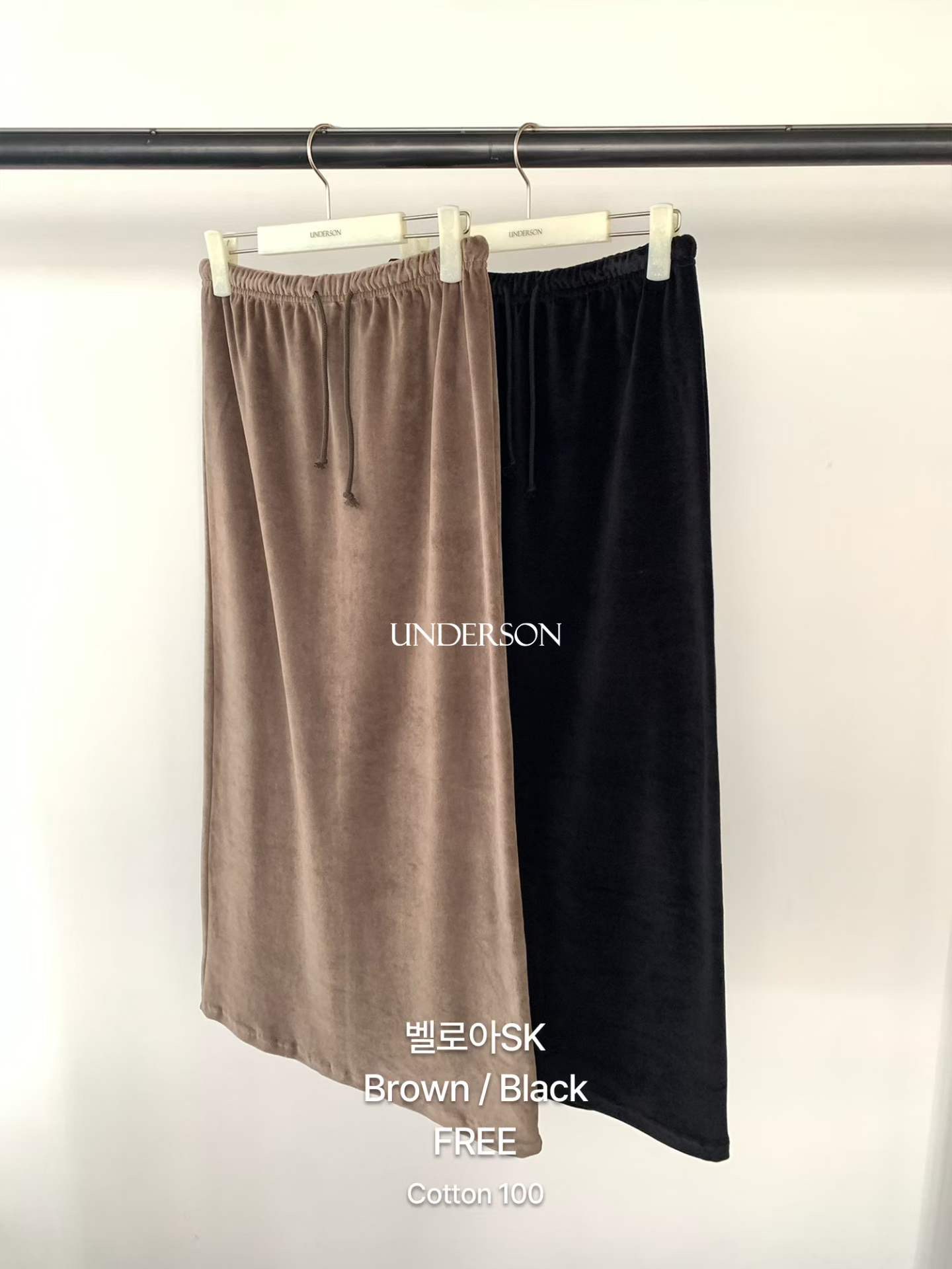 UNDERSON東大門代購26秋冬絲絨直筒抽繩長裙抽繩直筒UNDERSON長裙