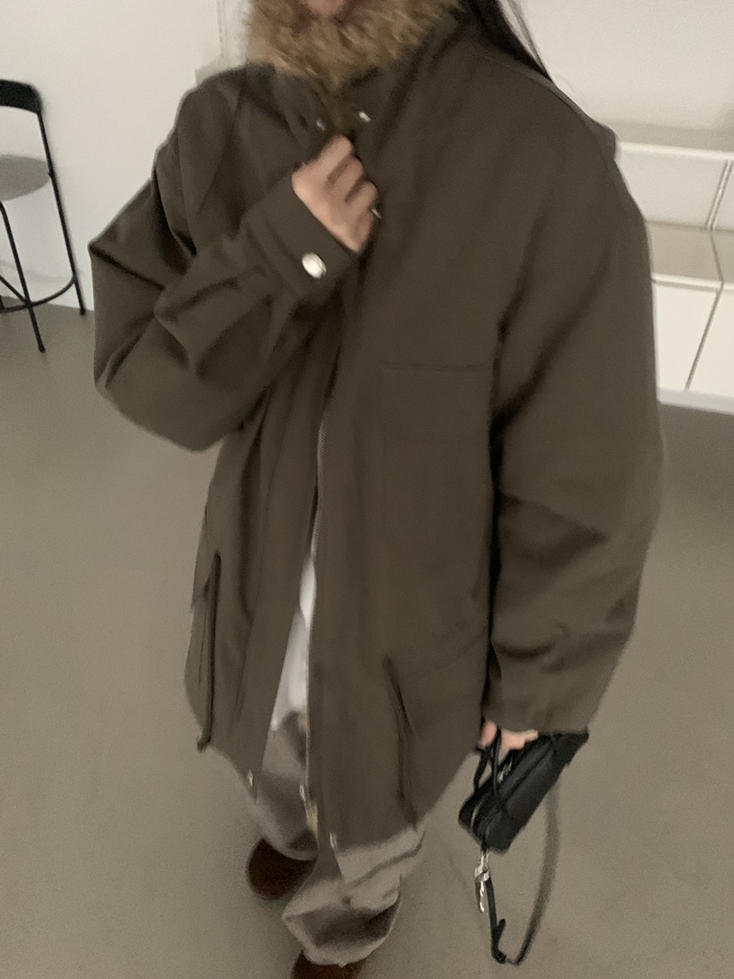 TRUE東大門直郵26秋冬寬松毛領多口袋工裝夾克口袋寬松TRUE夾克
