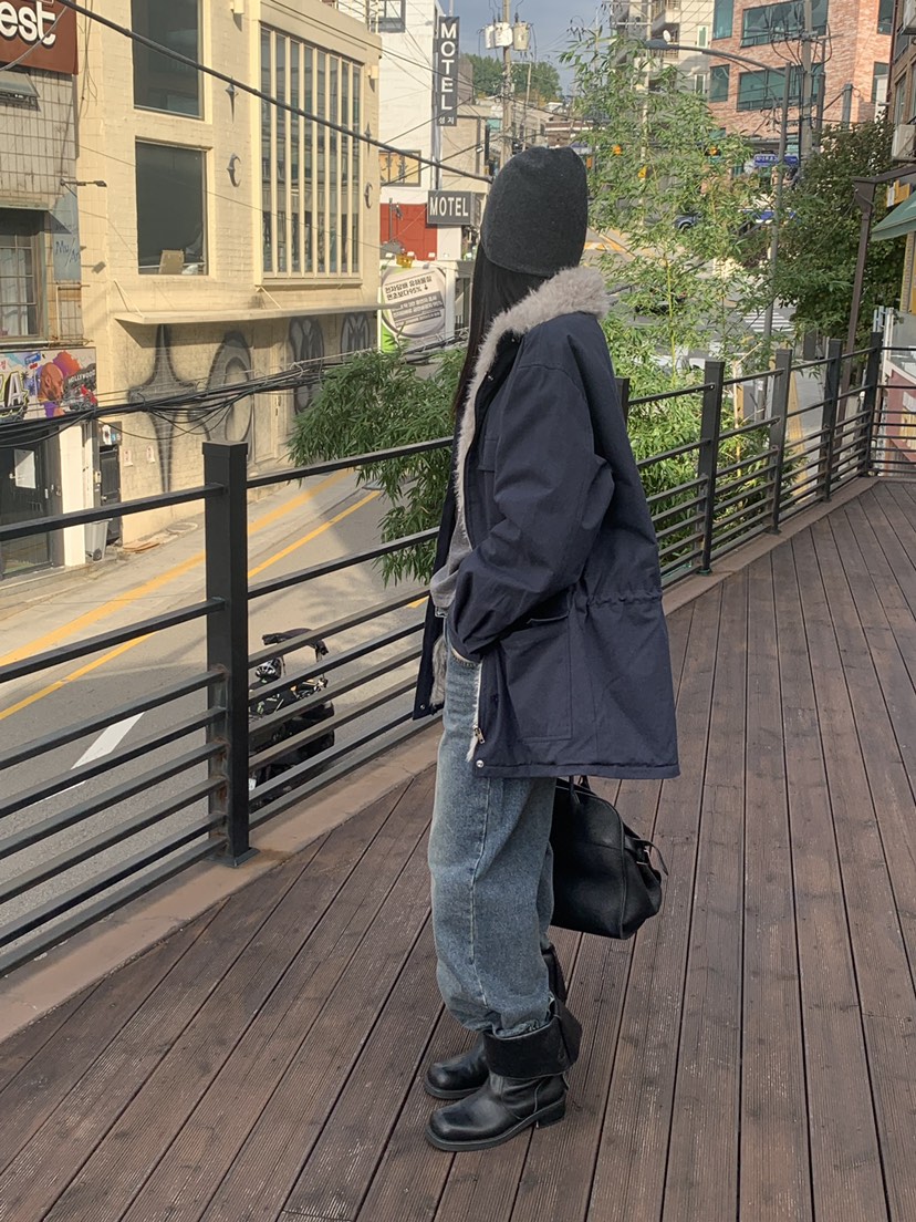 TRUE東大門直郵26秋冬寬松毛領多口袋工裝夾克口袋寬松TRUE夾克