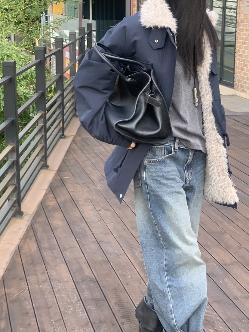 TRUE東大門直郵26秋冬寬松毛領多口袋工裝夾克口袋寬松TRUE夾克