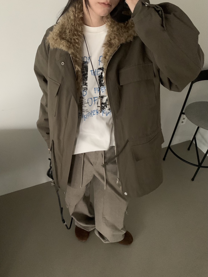 TRUE東大門直郵26秋冬寬松毛領多口袋工裝夾克口袋寬松TRUE夾克