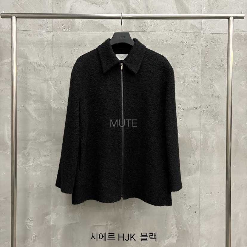 MUTE韓國代購26秋冬翻領拉鏈毛呢短外套短款大衣口袋落肩翻領MUTE短款大衣圖色2
