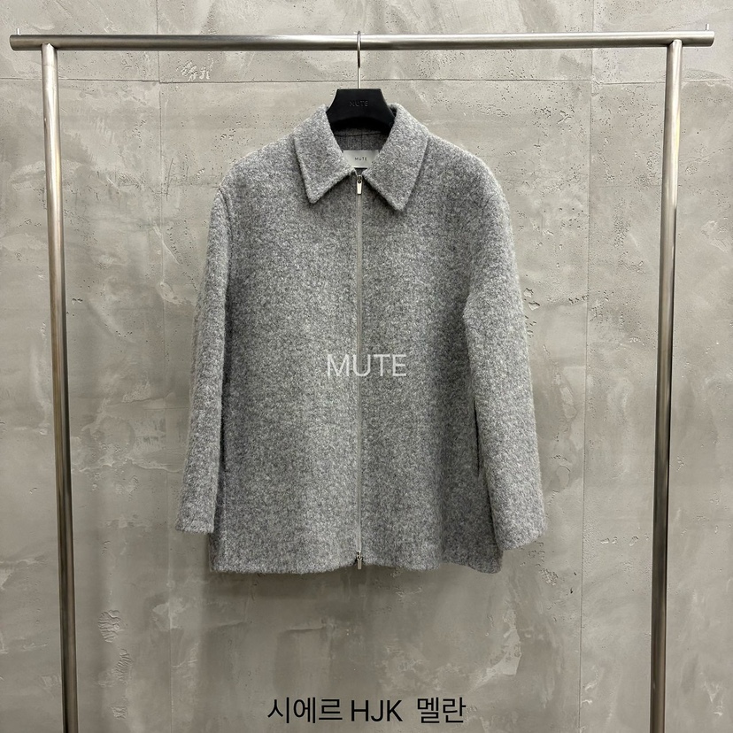 MUTE韓國代購26秋冬翻領拉鏈毛呢短外套短款大衣口袋落肩翻領MUTE短款大衣圖色3