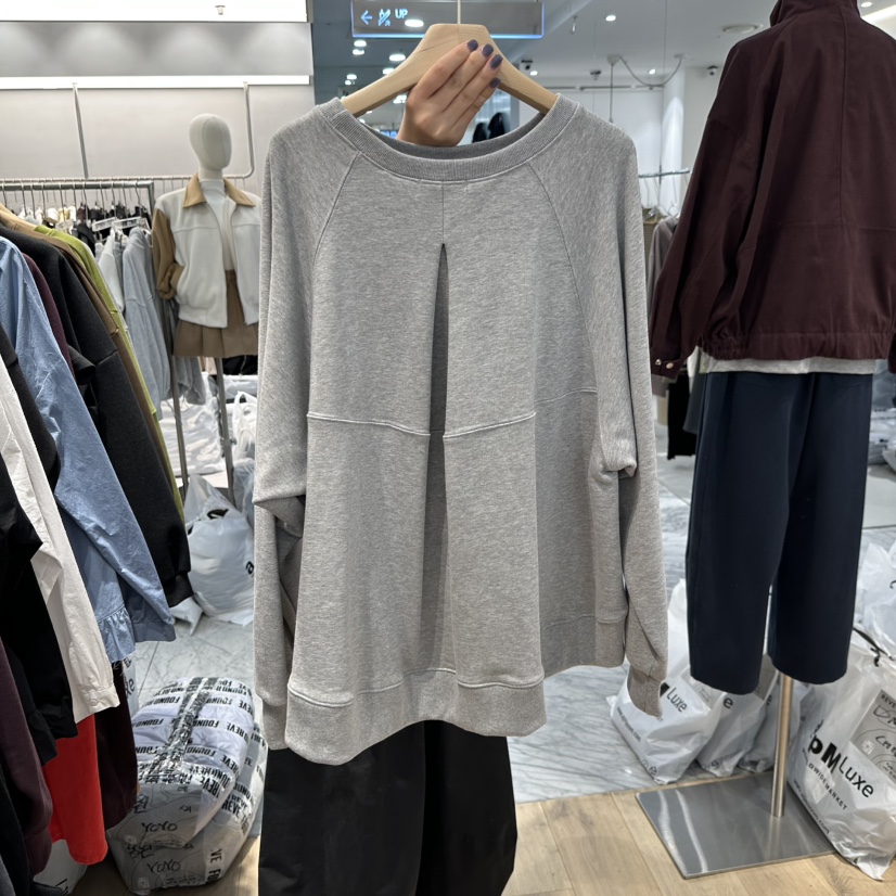 REVE-L東大門代購26秋冬不規則層次圓領衛衣插肩袖褶皺圓領REVE-L衛衣