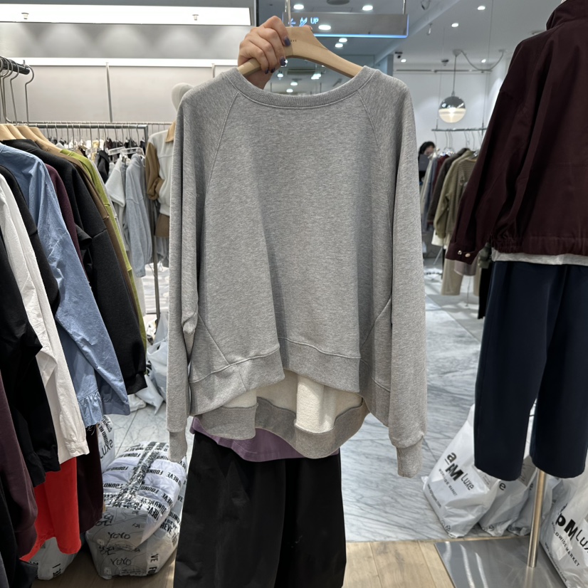 REVE-L東大門代購26秋冬不規則層次圓領衛衣插肩袖褶皺圓領REVE-L衛衣圖色1