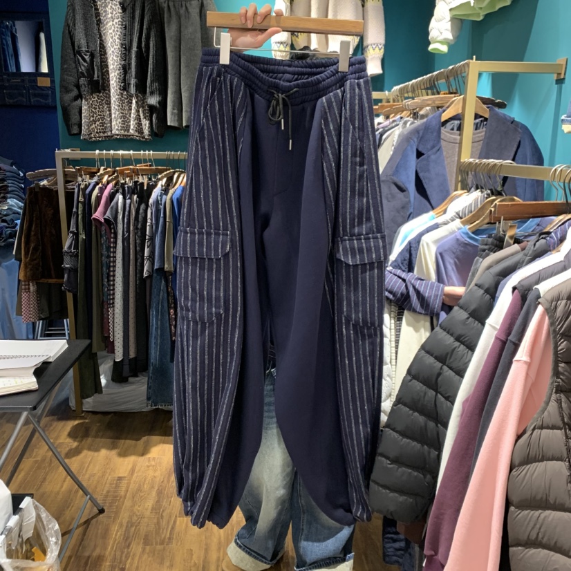MERCI LINDA東大門直郵26秋季寬街加絨工裝褲休閑褲口袋工裝加MERCI LINDA休閑褲圖色1深藍色