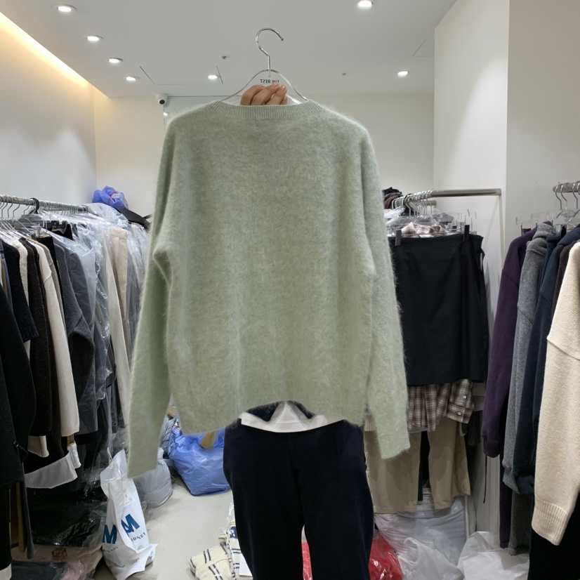 THE REST/UNNOEUD東大門實拍26秋冬圓領拉絨羊絨毛衣落肩圓領THE REST/UNNOEUD毛衣