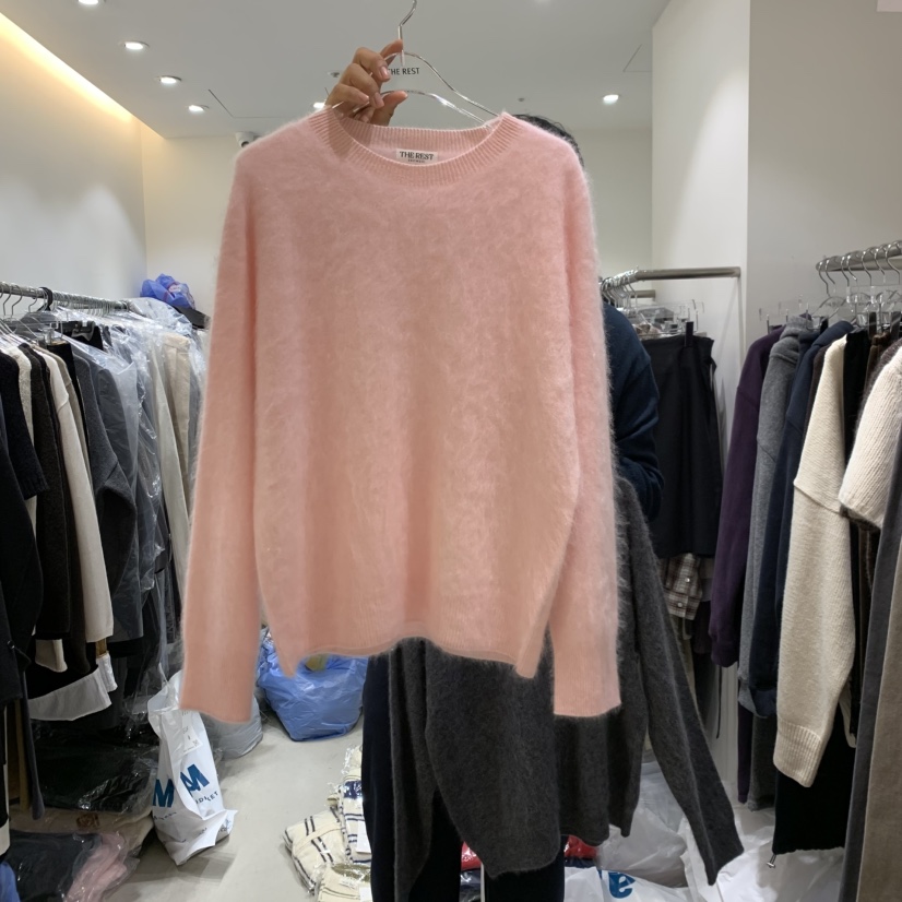 THE REST/UNNOEUD東大門實拍26秋冬圓領拉絨羊絨毛衣落肩圓領THE REST/UNNOEUD毛衣圖色1