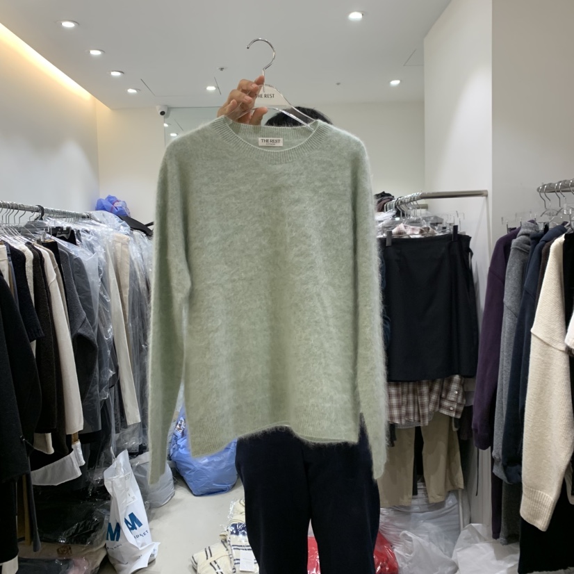 THE REST/UNNOEUD東大門實拍26秋冬圓領拉絨羊絨毛衣落肩圓領THE REST/UNNOEUD毛衣圖色3