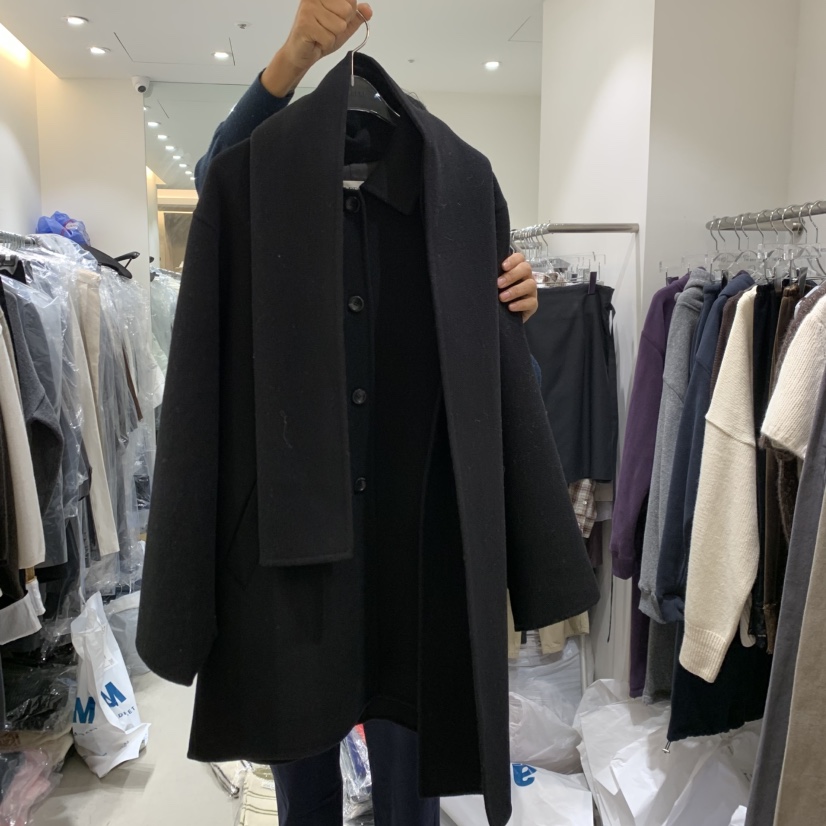 THE REST/UNNOEUD韓國代購26秋季中長款毛呢大衣配圍包含圍巾THE REST/UNNOEUD中長款大衣圖色1