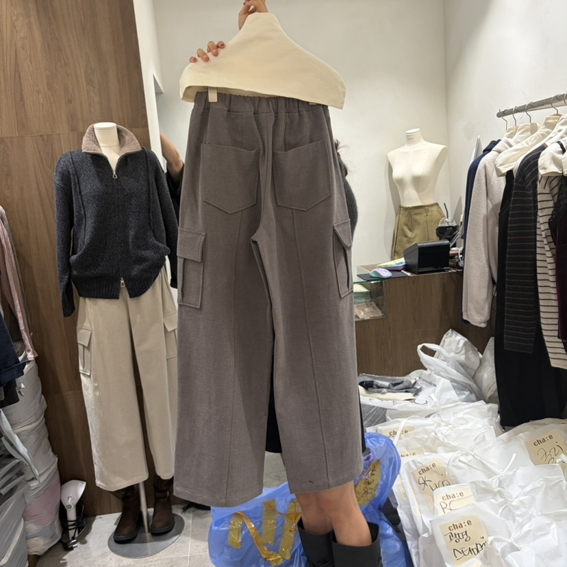 CHAE韓國代購26秋冬寬松直筒工裝休閑褲口袋加絨抓絨直筒寬松CHAE休閑褲