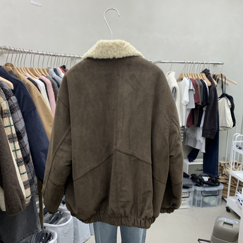 MURR韓國直郵26秋冬麂皮絨羊羔毛短款夾克落肩翻領寬松MURR夾克