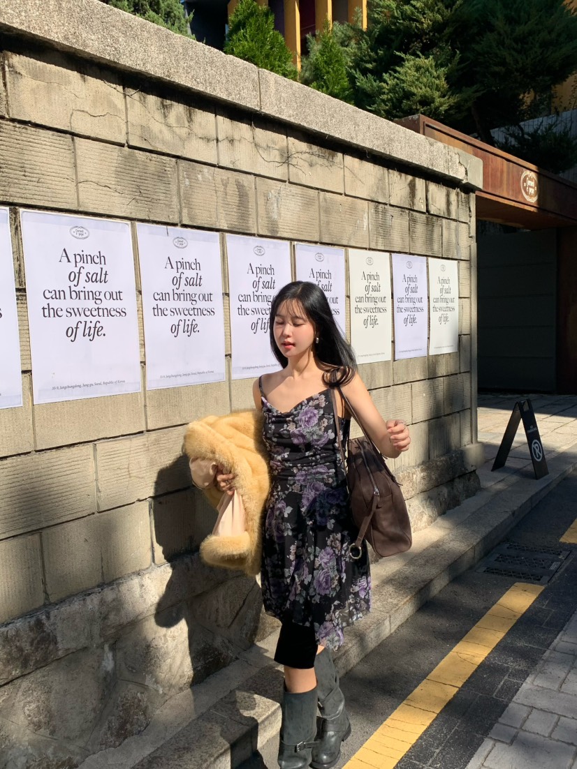 OUPPT韓國直郵26秋冬浪漫碎花吊帶連衣裙OUPPT連衣裙圖色1