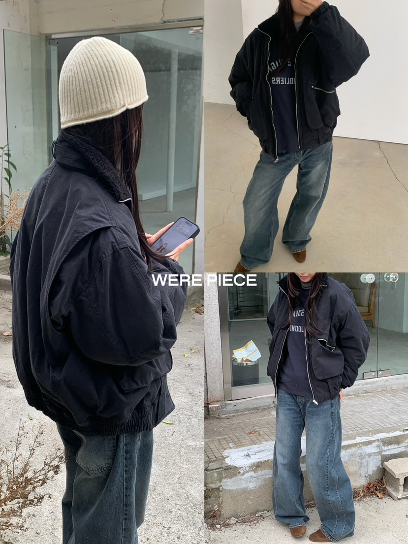KARE/WERE PIECE韓國代購26秋冬毛絨領工裝夾克口袋毛絨不夾棉KARE/WERE PIECE夾克